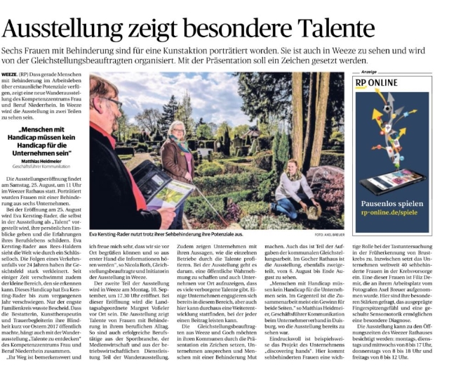 Ausstellung zeigt besondere Talente - Bericht aus der Rheinischen Post vom 17.08.2018