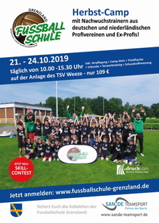 Flyer der Fußballschule Grenzland in Weeze vom 21. bis 24.10.2019