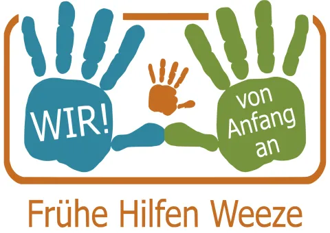 Logo Frühe Hilfen das Logo der Frühen Hilfen zeigt drei Hände in verschiedenen Farben