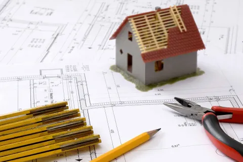 Bebauungsplan Miniaturhaus auf einem Bauplan