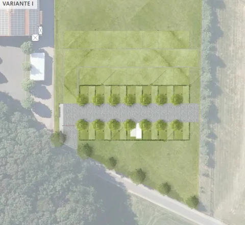 Das Bild zeigt die mehrheitlich beschlossene Variante für den neuen Wohnmobilstellplatz an der Reithalle Vorselaer Das Bild zeigt die mehrheitlich beschlossene Variante für den neuen Wohnmobilstellplatz an der Reithalle Vorselaer